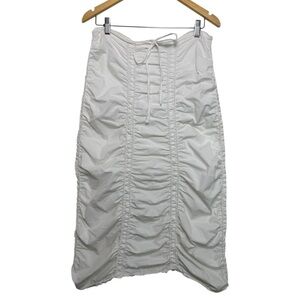 XCVI Ruched Ruffle Cargo Maxi Skirt Size XS White Stretch Cotton Poplin